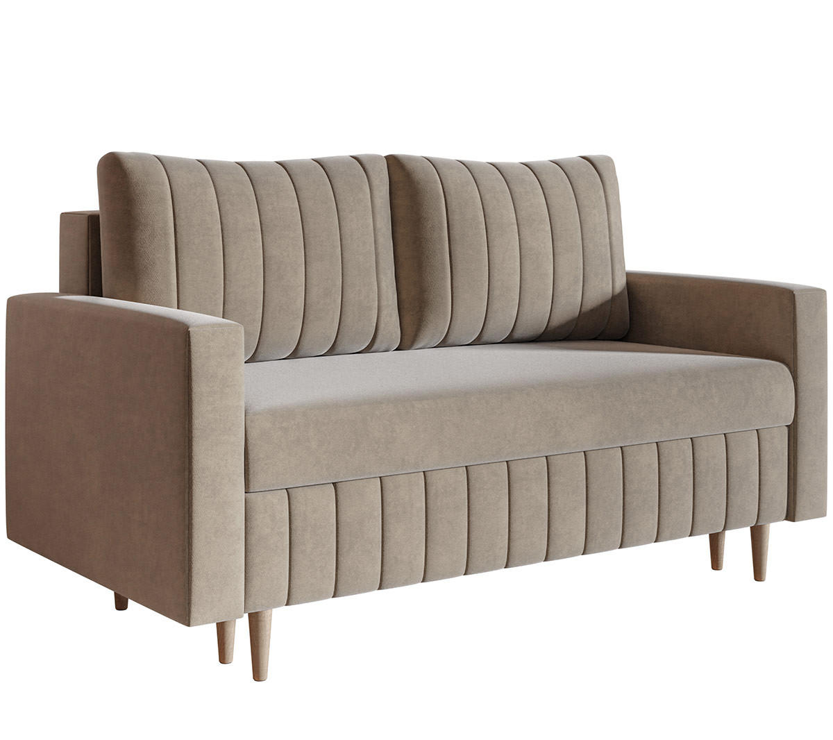 SCHLAFSOFA 160 cm Scandi, 2-seater, Bettkasten, Beine, Beige - Beige, Holz (160/94/90cm) - Emporius