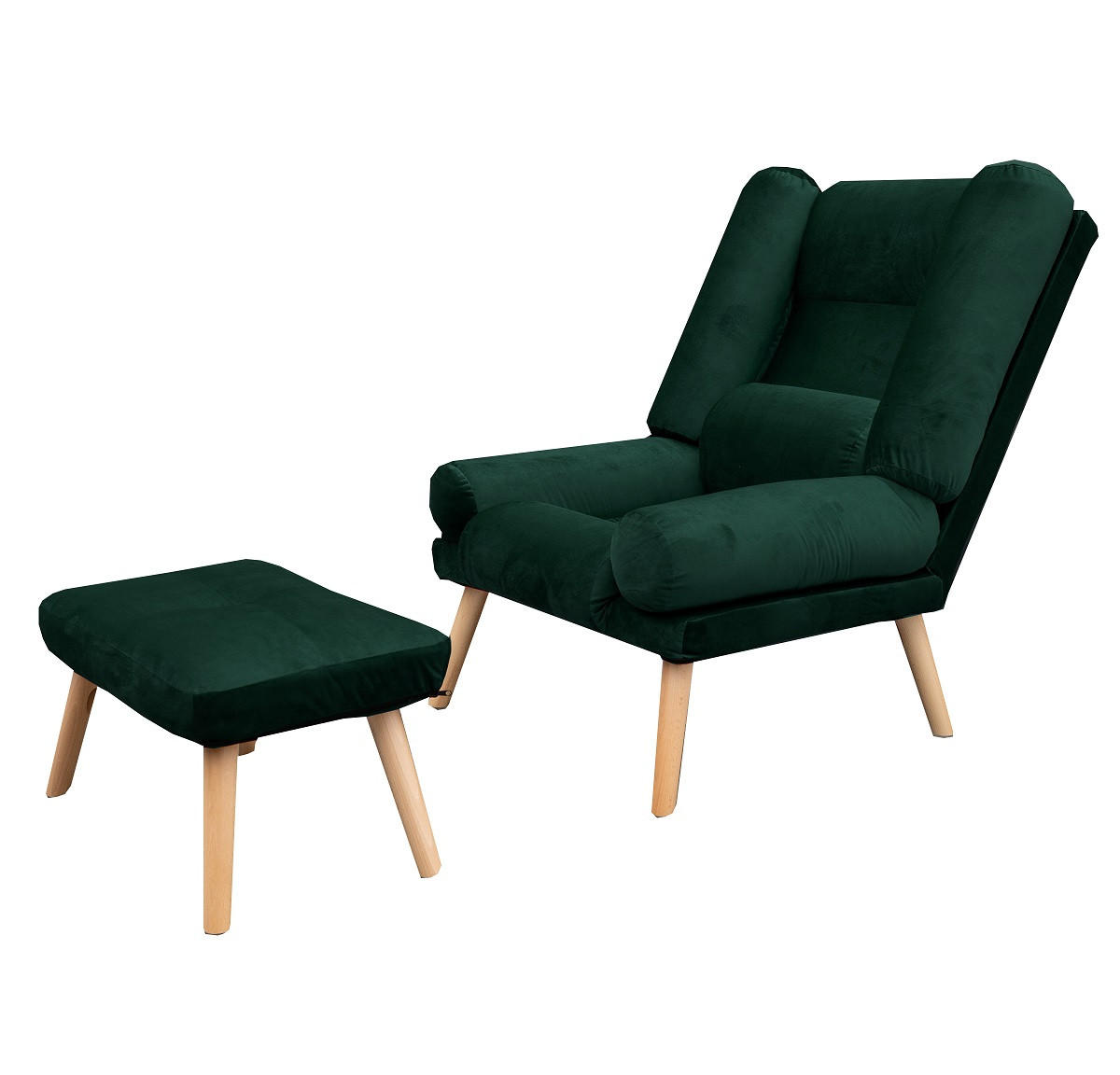 SESSEL Lola mit Fußhocker Rückenlehne 5-stufig einstellbar, dunkelgrün - Dunkelgrün, Holz/Kunststoff (75/100/60cm) - Margaret Hadas24