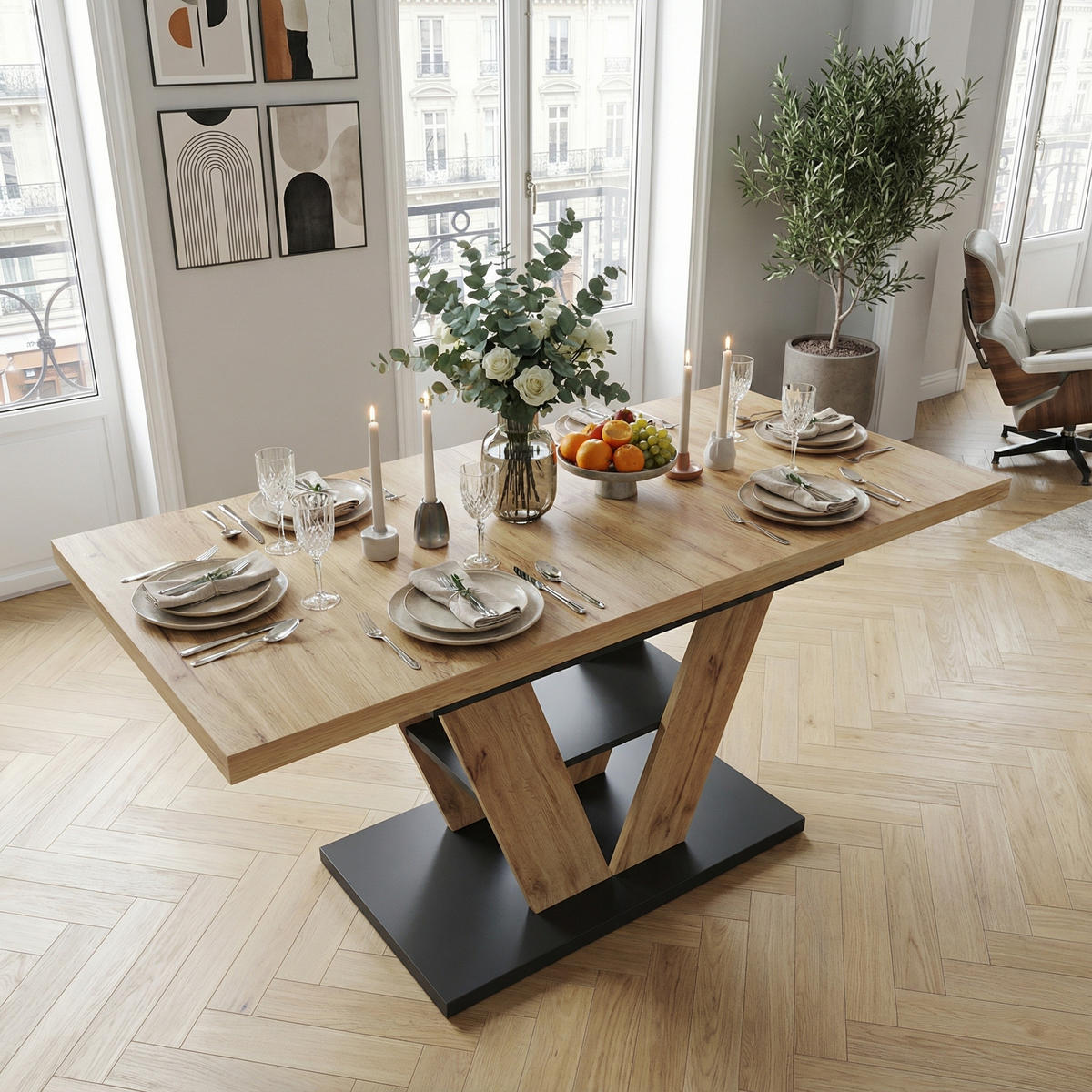 ESSTISCH Ausziehbar 110-140 cm Natural Wood mit verstecktem Staufach - Sonoma Eiche, Holzwerkstoff (80/110/75cm) - Urban Meuble