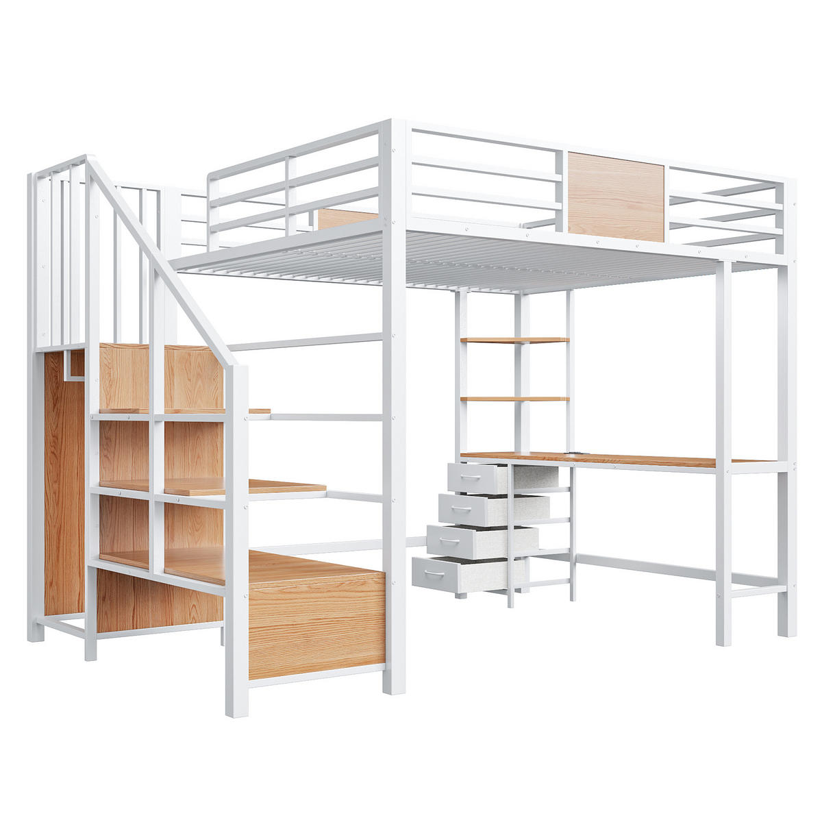 HOCHBETT mit Schreibtisch 140x200 cm Metall White 4-tlg. - Weiß, Metall (140/200cm) - Meubliv