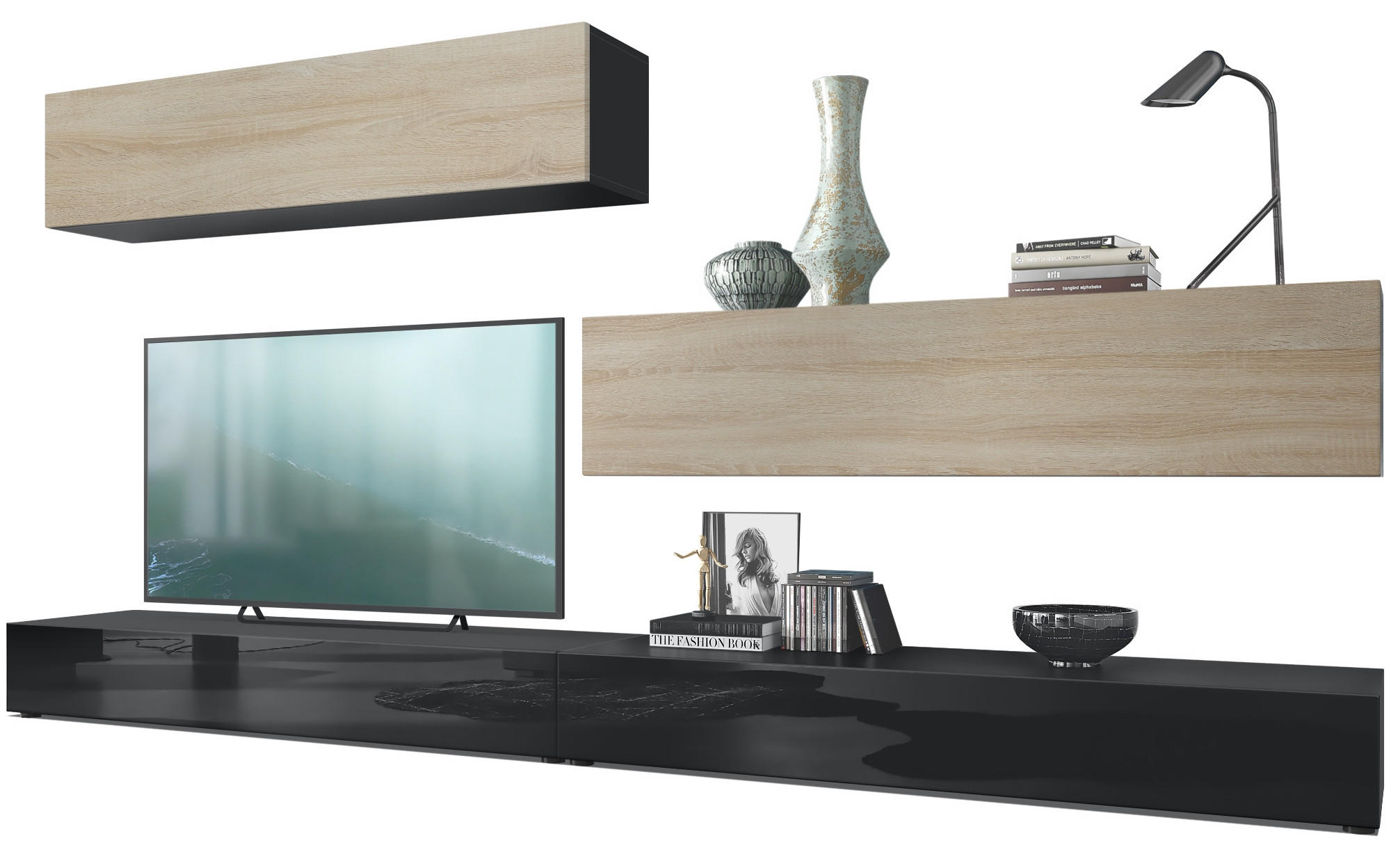 Vladon Wohnwand Eiche San Remo 279x147x39 cm