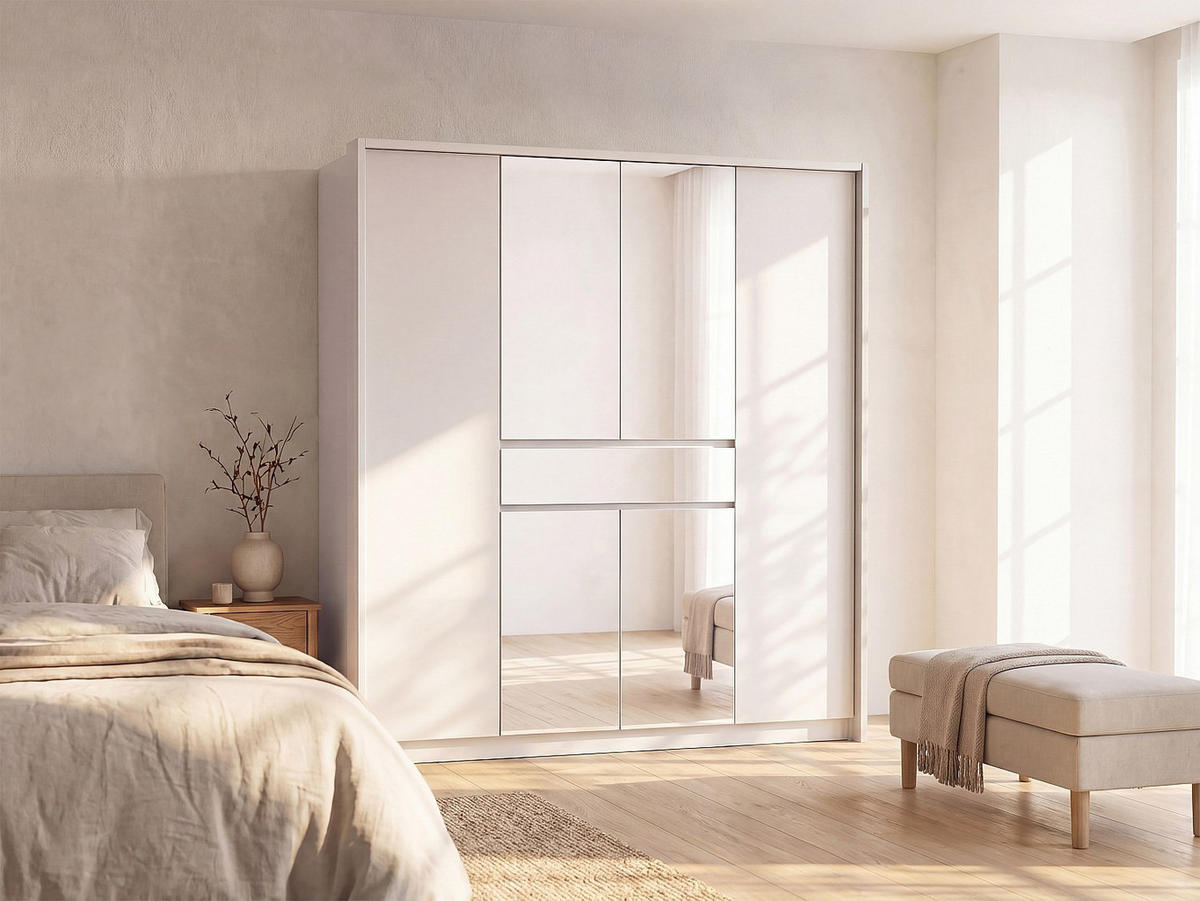 KLEIDERSCHRANK - 200 cm x 65 cm - Holz, Platte - Weiß ZADIA - Weiß, Holz (200/217/65cm) - Vente-Unique