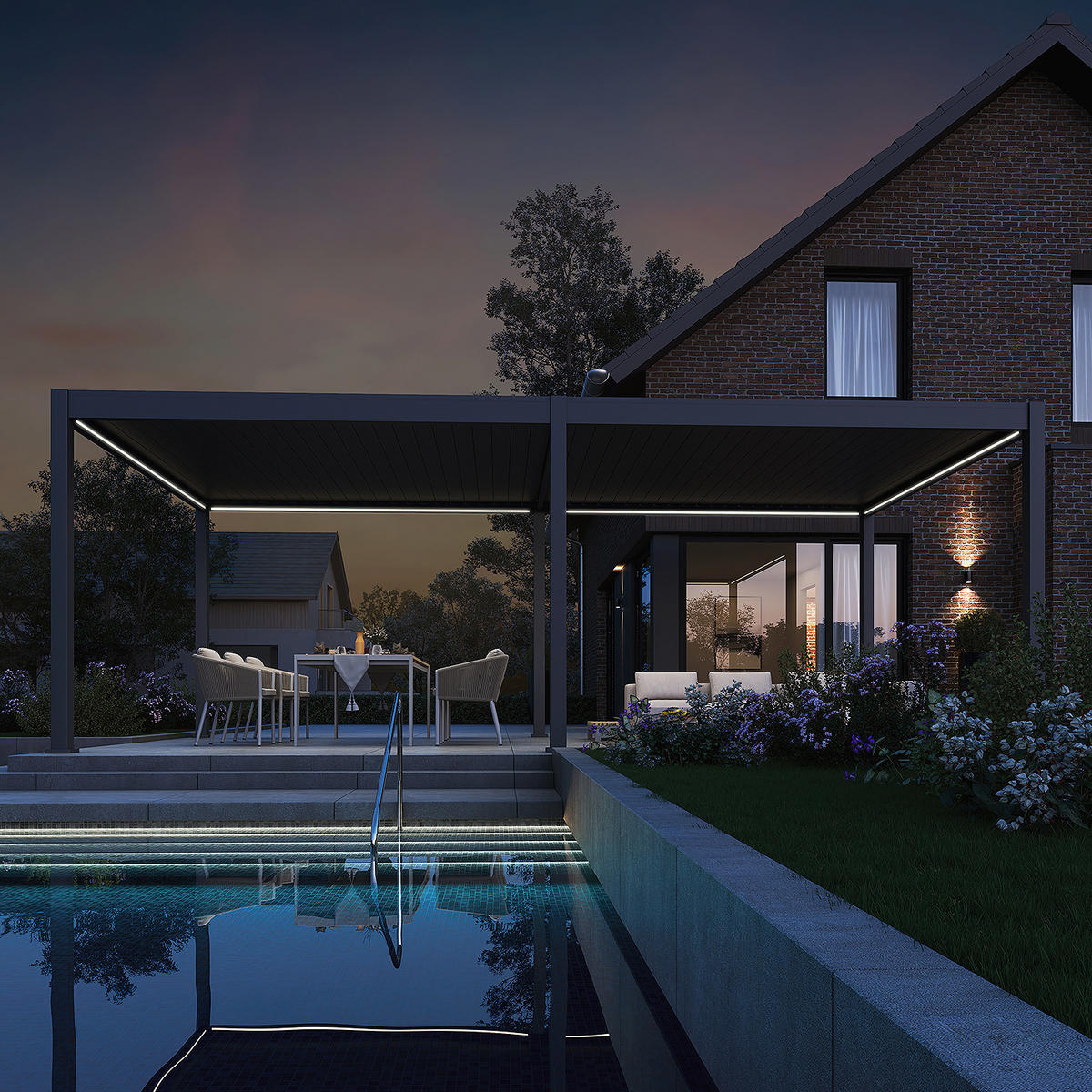 PERGOLA Deluxe Plus Elektrisch Pavillon Terrassenüberdachung Alu LED 4 x 8 m - Anthrazit, Metall (400/255/800cm) - WEIDE