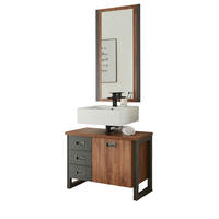 BADMÖBEL-SET 2-teilig Eiche Stirling, Matera grau, Badkombination Waschbeckenunterschrank, Spiegel 81 x 205 cm - Eichefarben/Grau, Holzwerkstoff (81/205/40cm)