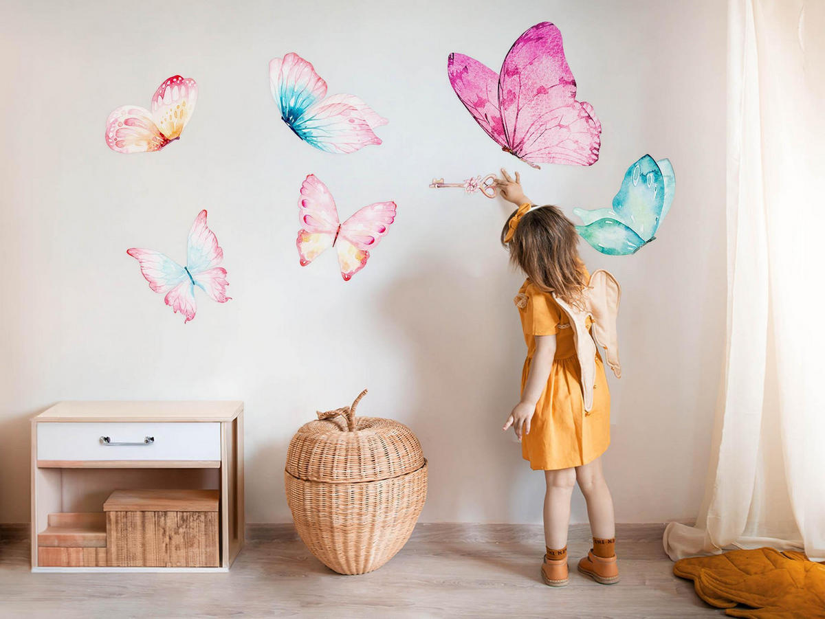 WANDAUFKLEBER 100x161cm - Pastellfarbene Schmetterlinge - Multicolor, Kunststoff (100/161/0.1cm) - Wallfluent