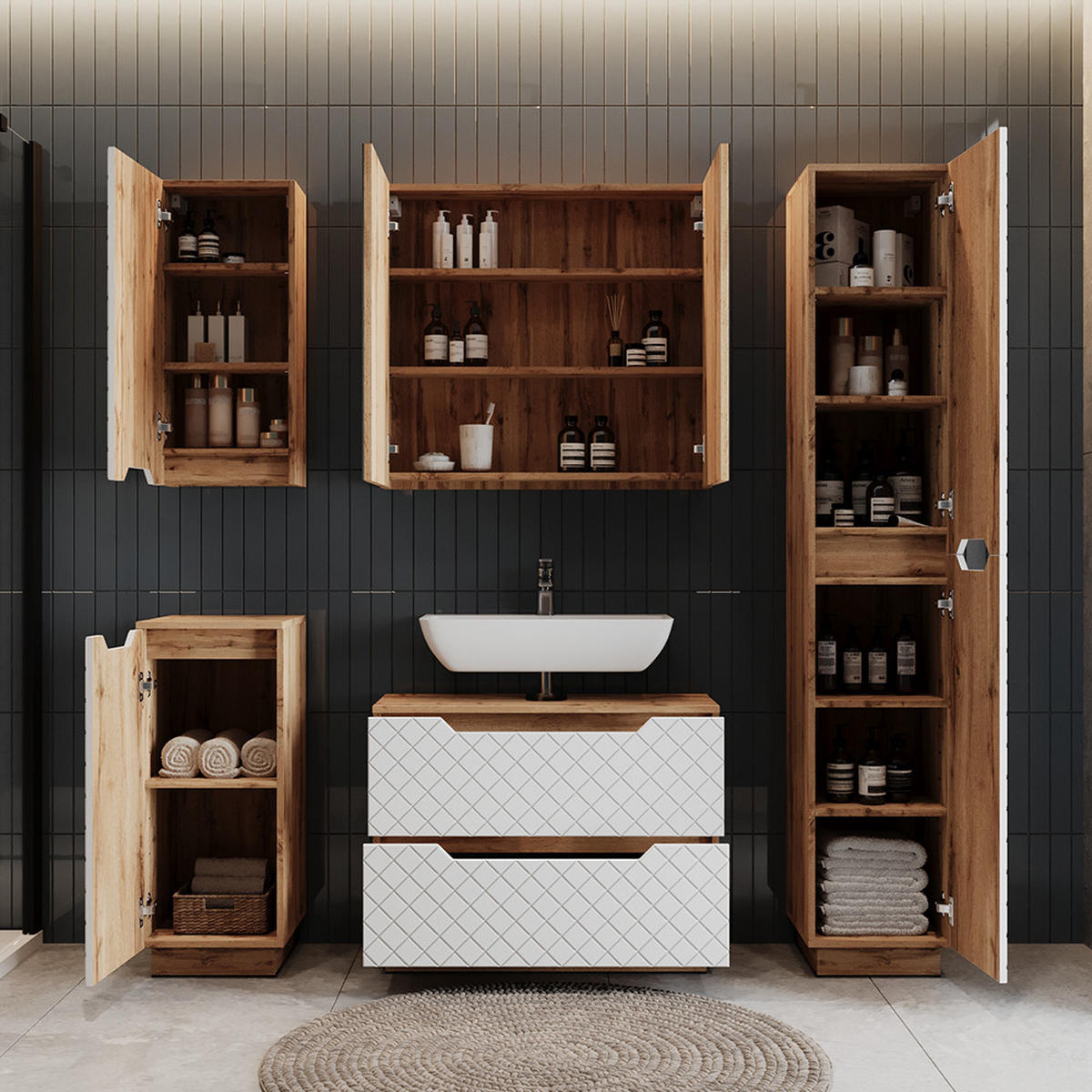 KOUPELNOVÁ ZRCADLOVÁ SKŘÍŇKA Lotta Dub - barva dubu, kompozitní dřevo (79.7/73.2/16cm) - Vicco