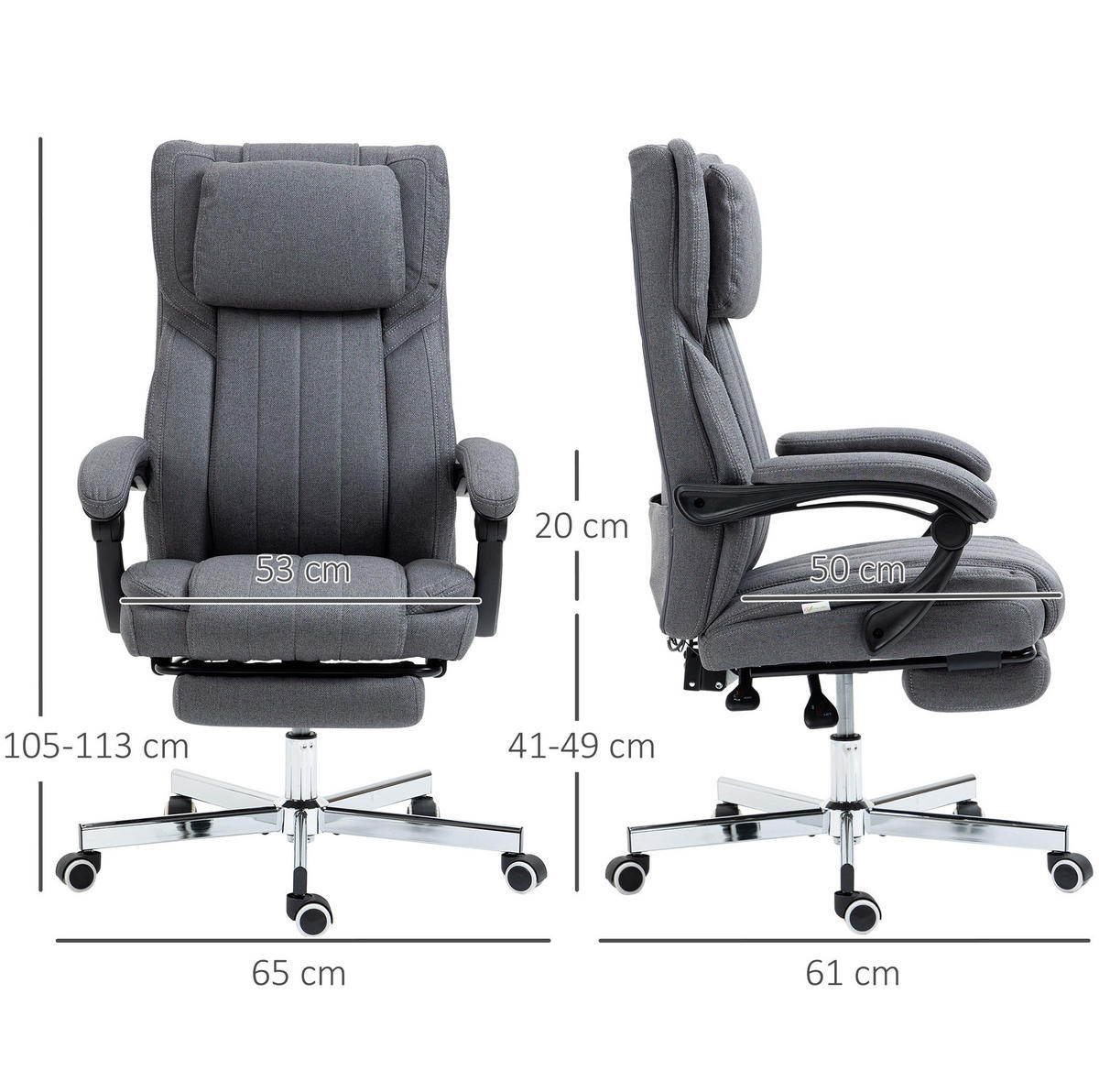 CHEFSESSEL 65/105-113/61 cm Grau aus Polyester mit Vibrationsmassage - Grau, Kunststoff (61/113/65cm) - OKMYHOME