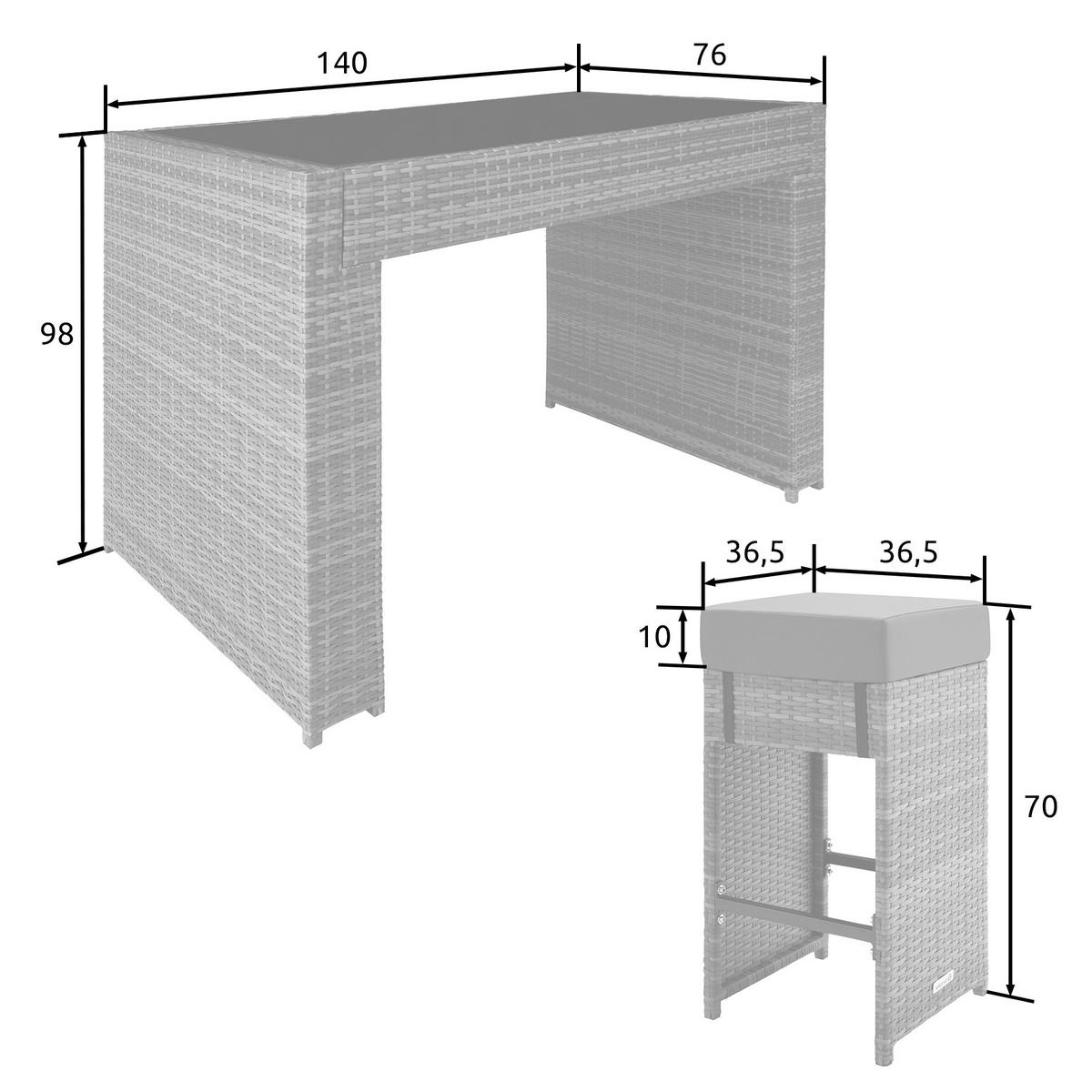 RATTAN BARSET Ibiza,2 Bezugssets,grau - Grau, Kunststoff - tectake