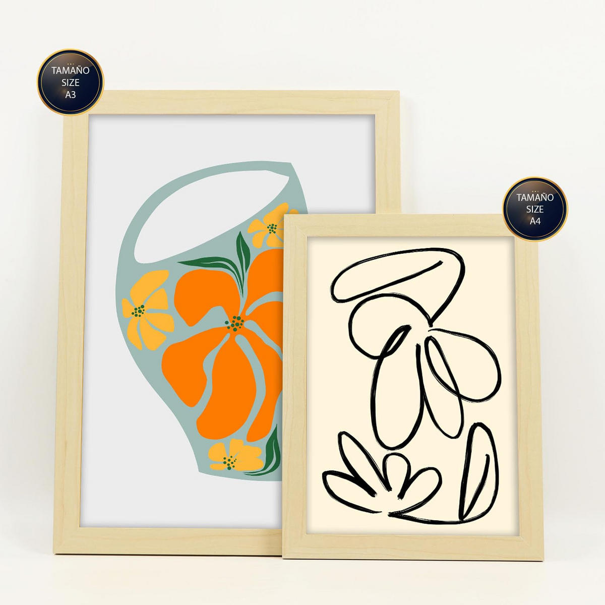POSTER Set Mit 6 Demodierte Vase In Blume Zusammenfassung Ästhetische Dekorative Gemälde Für Ihr Wohnzimmer Zuhause A3 & A4 Rahmen Aus Hellem Holz - Beige, Papier (29/3cm) - Nacnic