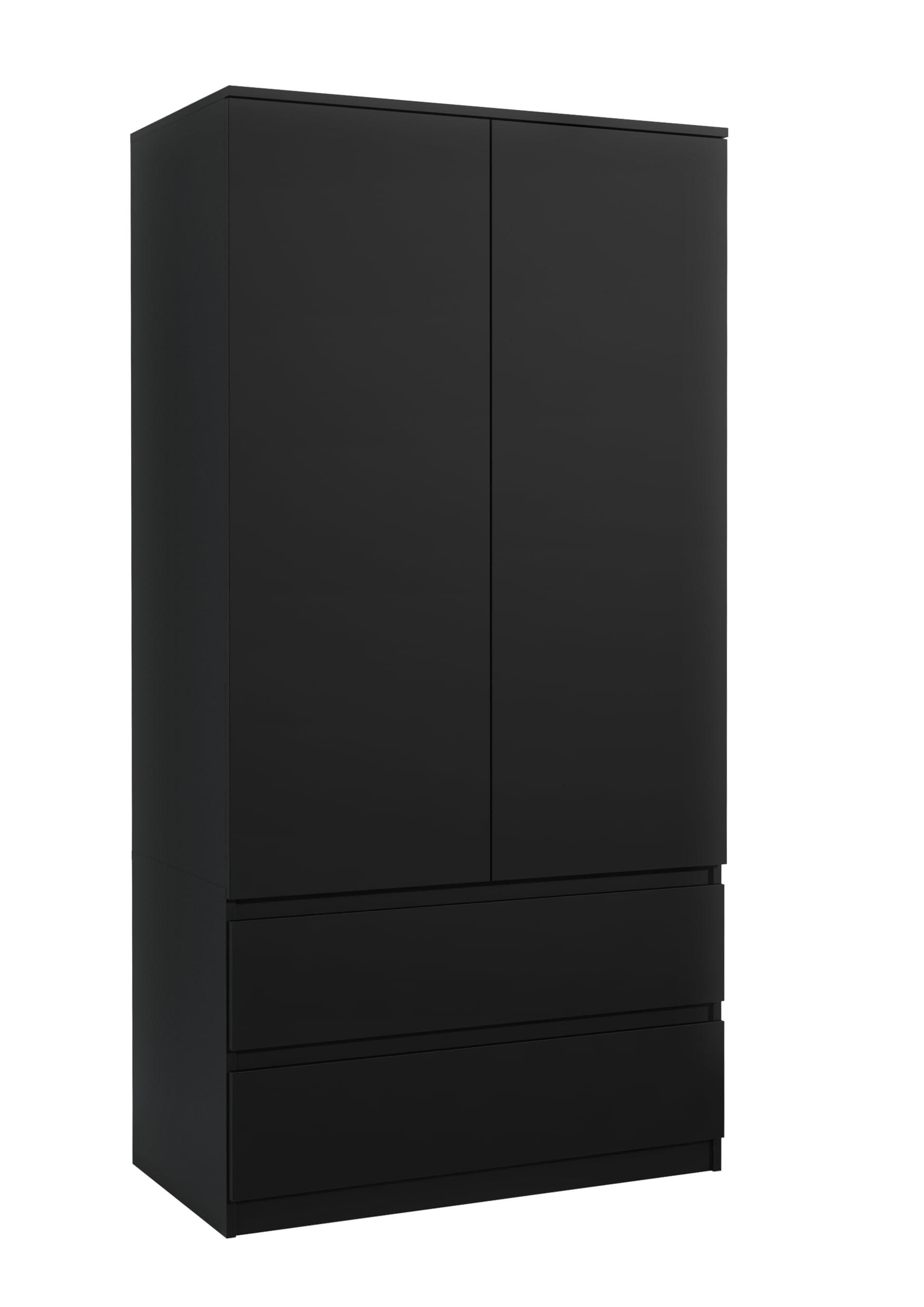 KLEIDERSCHRANK mit 2 Schubladen 90cm Schwarz 180x90x50 cm - Schwarz, Holzwerkstoff (90/180/50cm) - Mobelsta