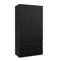 KLEIDERSCHRANK mit 2 Schubladen 90cm Schwarz 180x90x50 cm - Schwarz, Holzwerkstoff (90/180/50cm) - Mobelsta