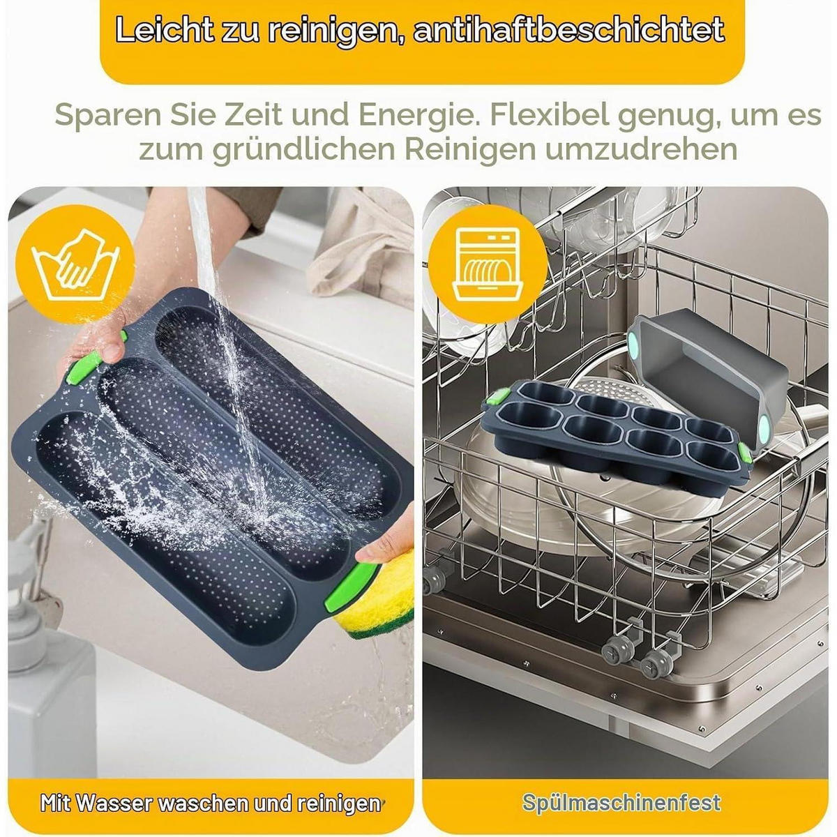 BROTBACKFORM 3-teiliges Set Silikon Non-Stick Hitzebeständig - Schwarz, Kunststoff (23.8/6.5/34.5cm)