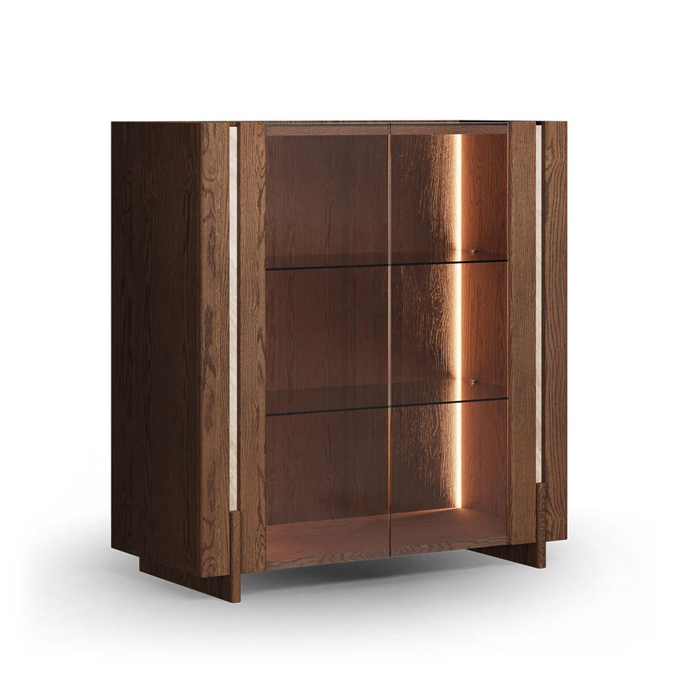 VITRINE Travertino Wildeiche Tabak / Travertin Naturstein 100 / 46 / 106cm - Wildeiche, Glas/Holz (100/106/46cm) - Feldmann-Wohnen