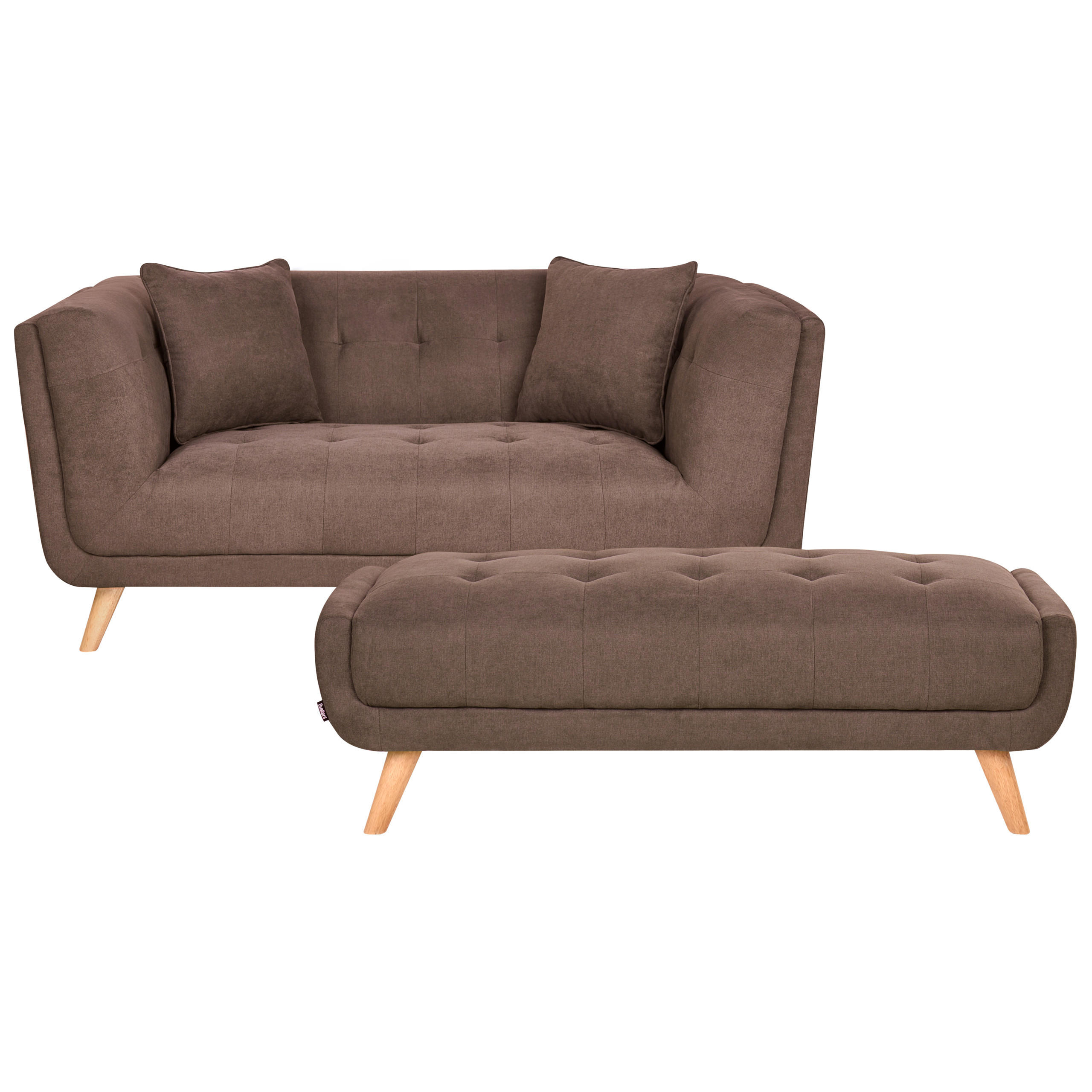 2-SITZER-SOFA Stoff Dunkelbraun mit Ottomane Habo - Hellbraun, Textil (176/78/72cm) - Beliani