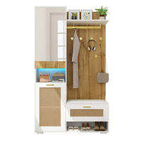 GARDEROBEN-SET in Naturfarben Kleiderschrank-Set mit Schuhschrank, Sitzbank und LED-Beleuchtung , B110/T38/H190cm - Naturfarben/Weiß, Glas/Holzwerkstoff (110/190/38cm) - STILVORA