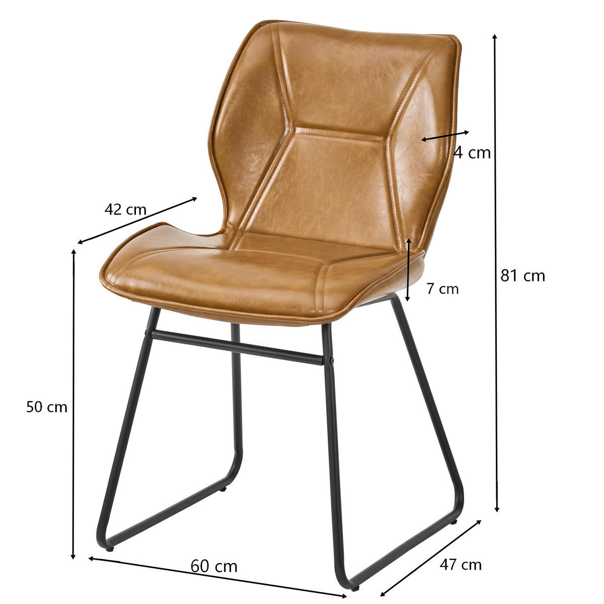STUHL-SET DE-36851 2 Stück mit Kunstlederbezug Cognacbraun - Braun, Metall (47.5/81.5/60cm) - ComfortXL