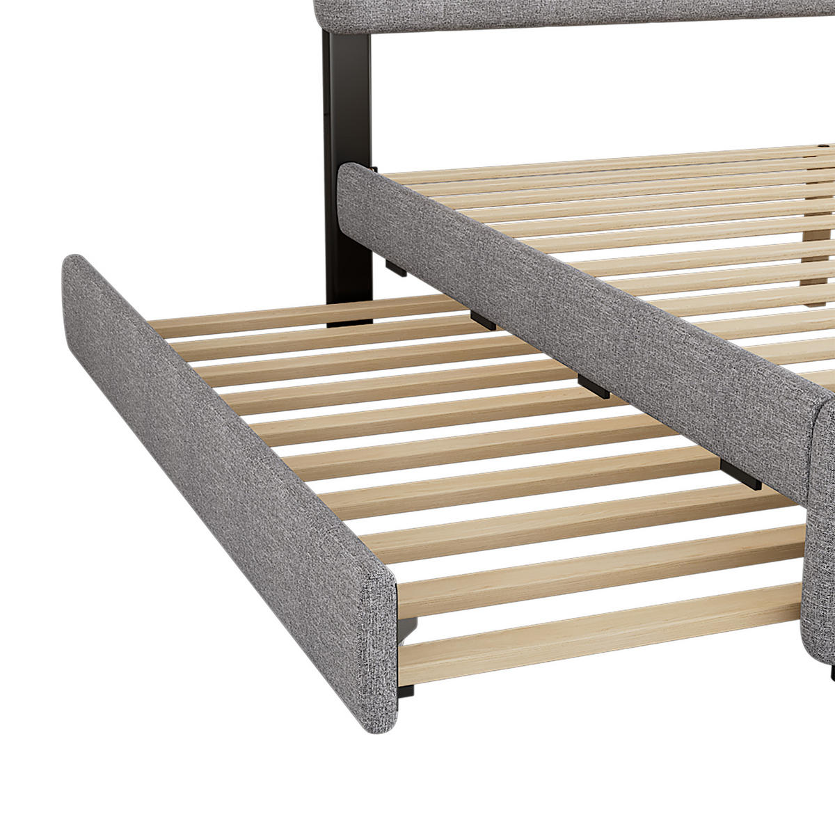 POLSTERBETT 140x200cm Grau Doppelbett Bettauszug 2 Schubladen Lichtleiste - Grau, Holz (140/200cm) - FLIEKS