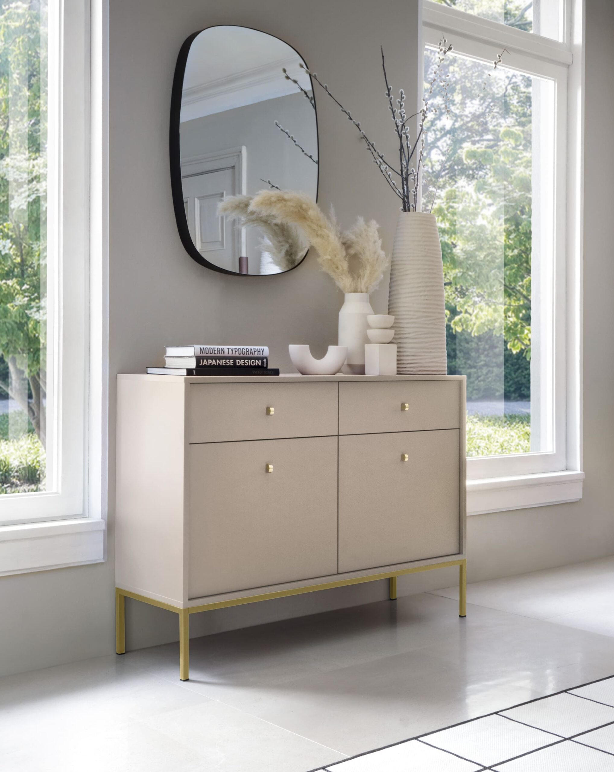 Thumbnail - Möblo Kommode, Beige, Gold, Holzwerkstoff, 2 Schubladen, 104x83x39 cm, Wohnzimmer, Kommoden & Sideboards, Kommoden
