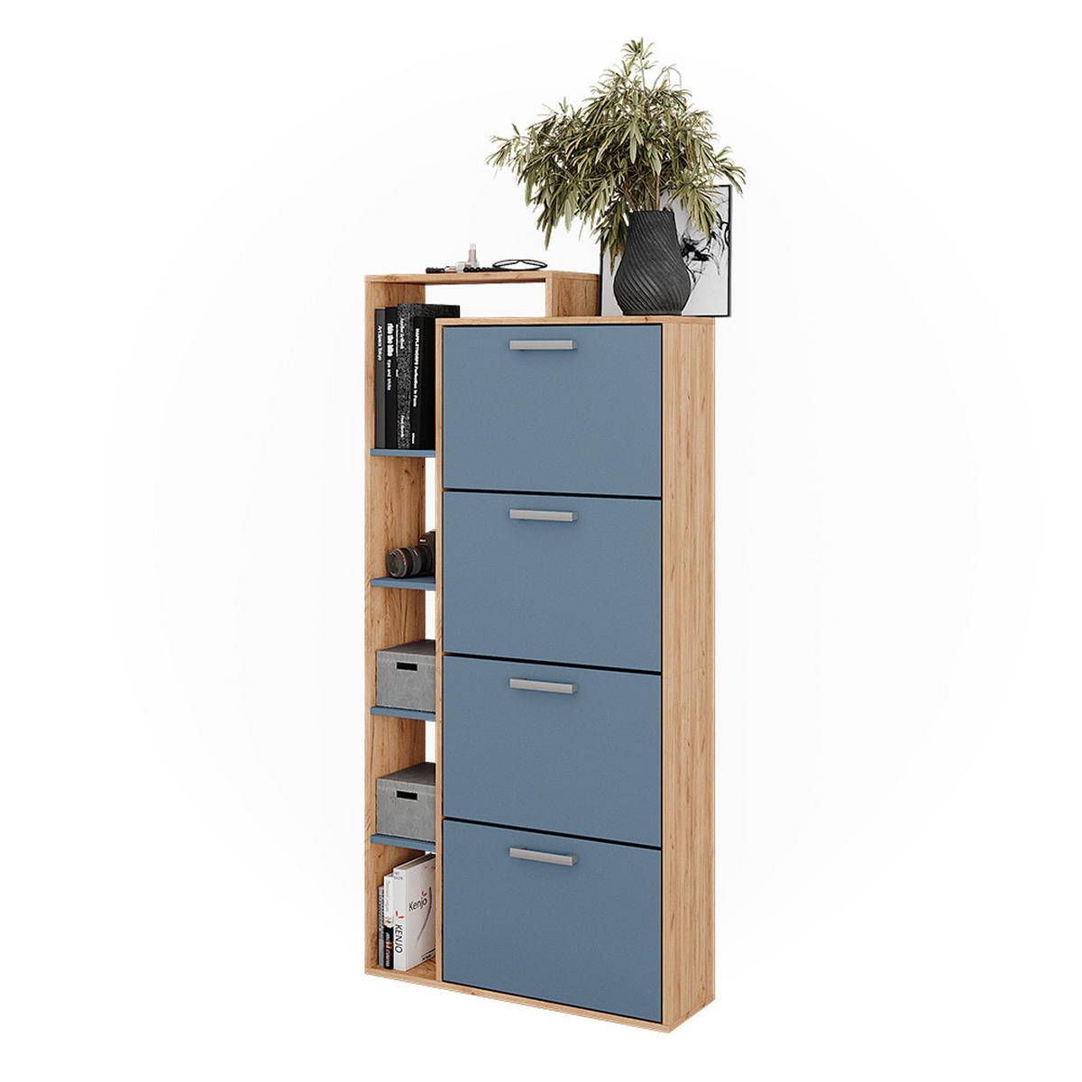 SCHUHKIPPER Orlando Goldkraft Eiche/Blau 80 x 166.1 cm mit 4 Fächern - Honigeiche/Eichefarben, Holzwerkstoff (80/166.1/24.2cm) - Vicco