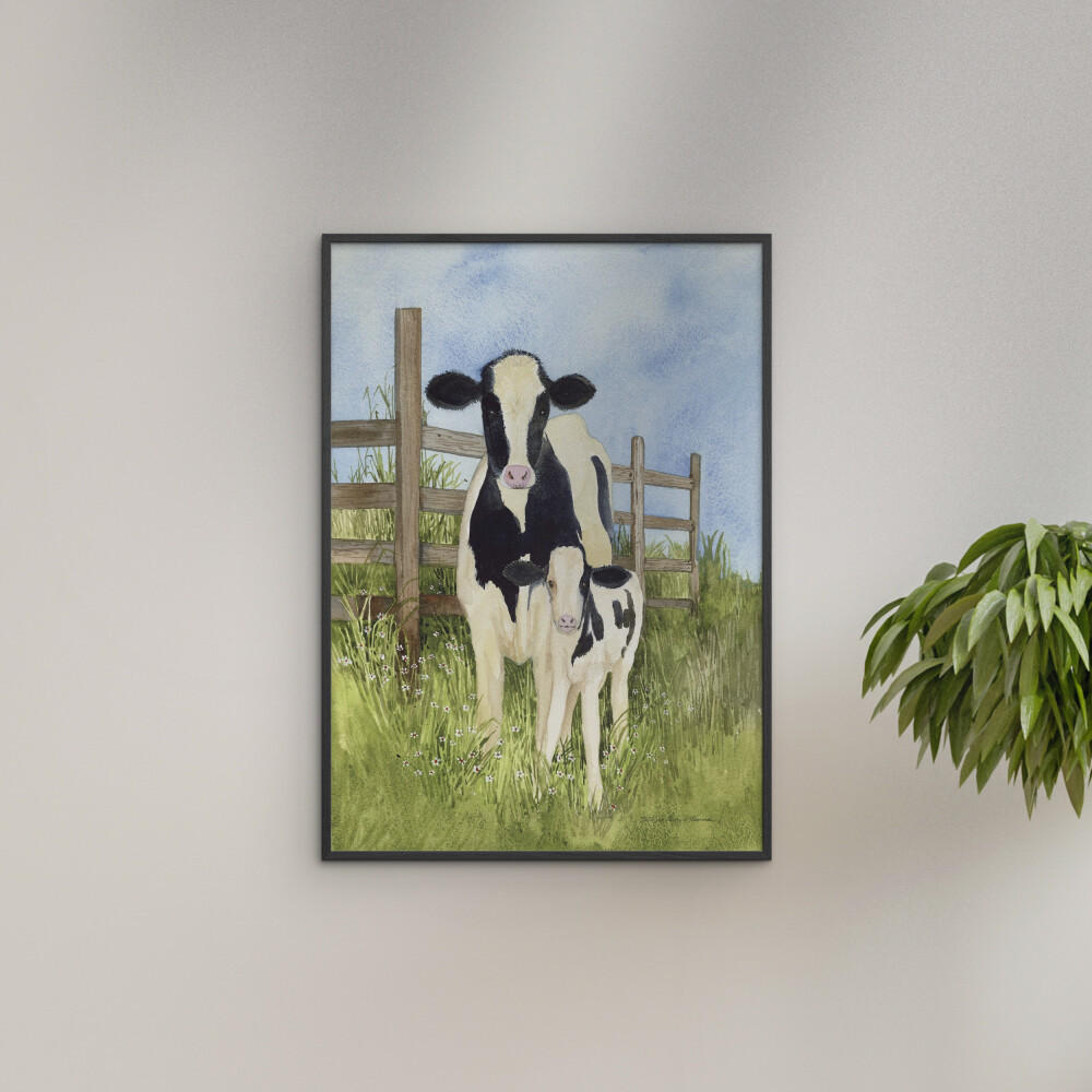POSTER mit Rahmen Wild Apple - Farm Family Cows - Schwarz/Grün, Holz/Papier (50/70cm) - Poster&Frame