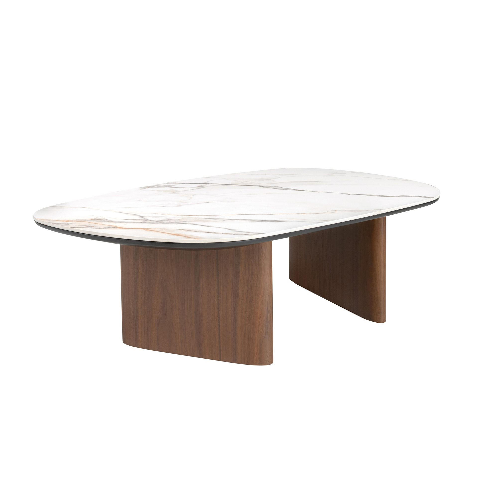 COUCHTISCH in organischer Form aus Keramikmarmor und Walnussholz 101/60/30 cm - Walnussfarben/Hellgrau, Keramik/Holz (60/101/30cm) - ANGEL CERDA