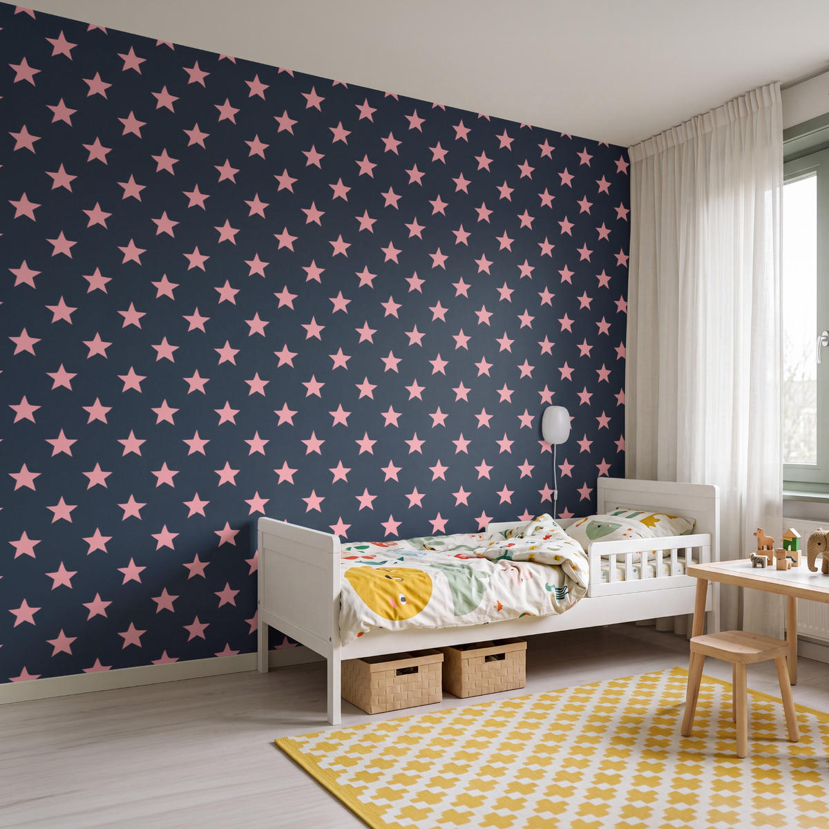 KINDERTAPETE - Muster - Sterne - Rosa - 300x220 cm - Anthrazit, Papier (300/220cm) - OnlyWow