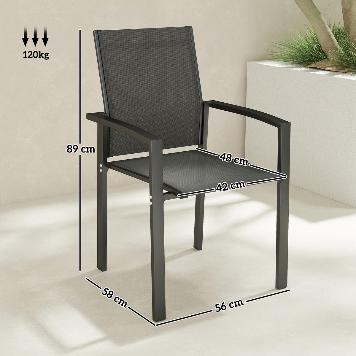 GARTENSTÜHLE 2er-Set DE-13265 stapelbar mit Armlehnen Dunkelgrau - Dunkelgrau, Metall (58/89/56cm) - ComfortXL