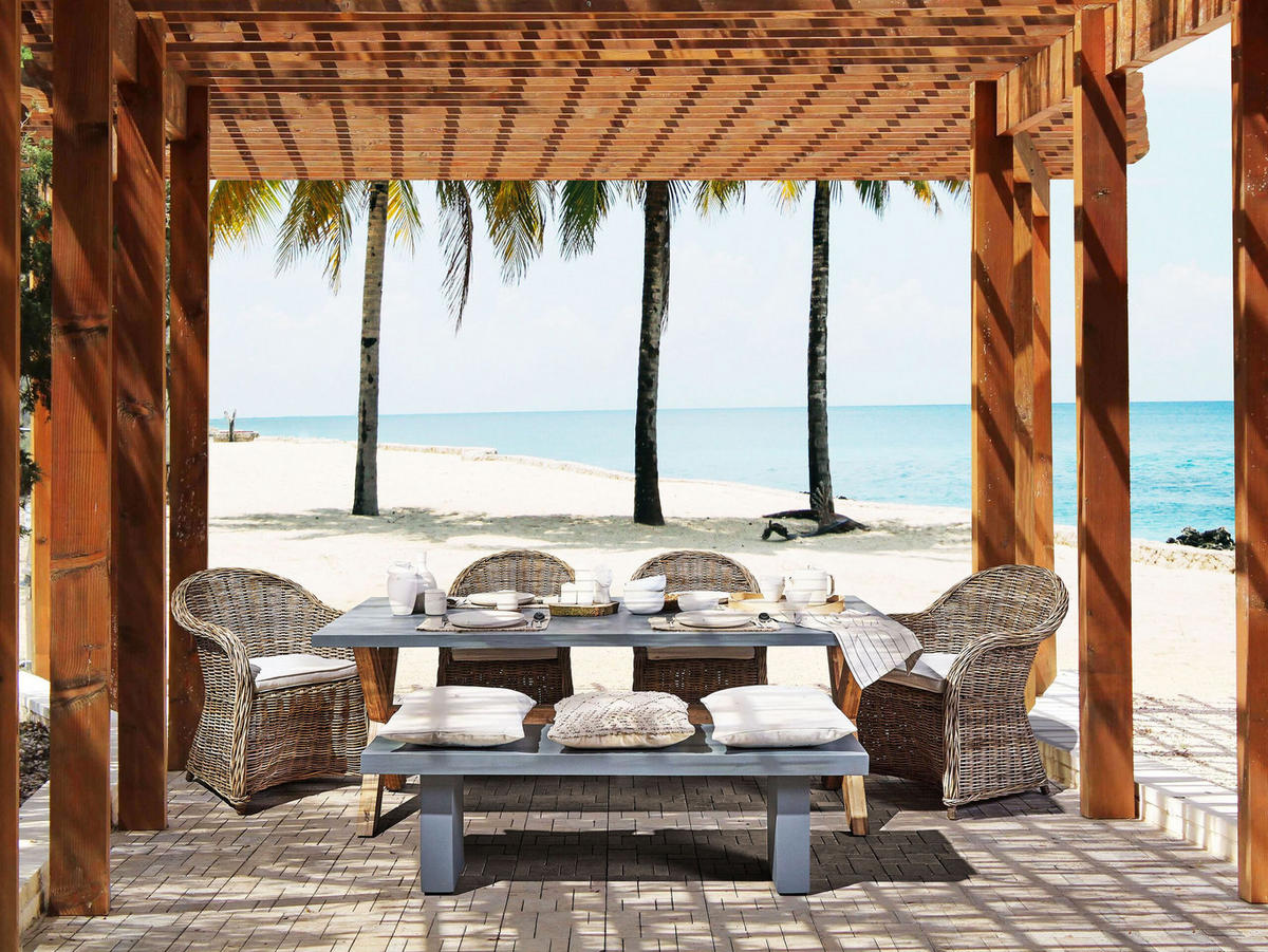 GARTENMÖBEL SET 4-Sitzer Rattan natürlich Auflagen cremeweiß Susua/Olbia - Hellbraun/Beige, Naturmaterialen - Beliani