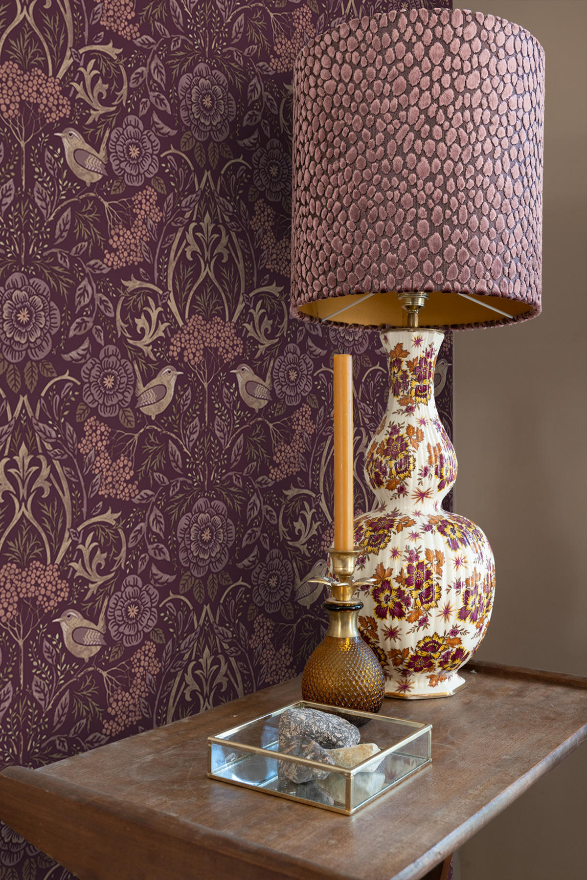 TAPETE Blumen und Vögel im Jugendstil 50 x 900 cm - Lila, Papier (50/900cm) - ESTAhome