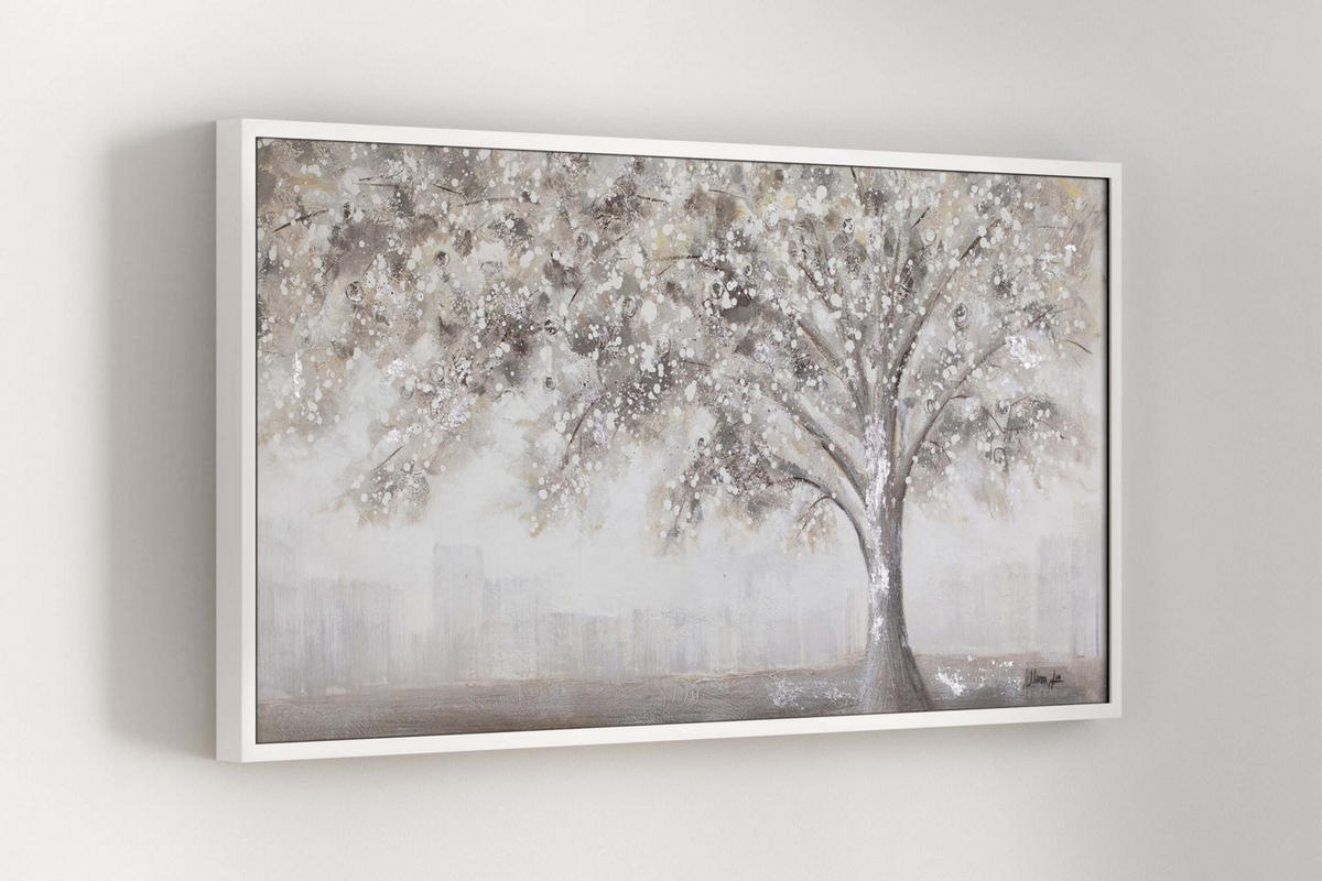 ACRYLBILD HANDGEMALT 120/60 cm - Weiß/Grau, Holz/Textil (120/60cm) - KUNSTLOFT