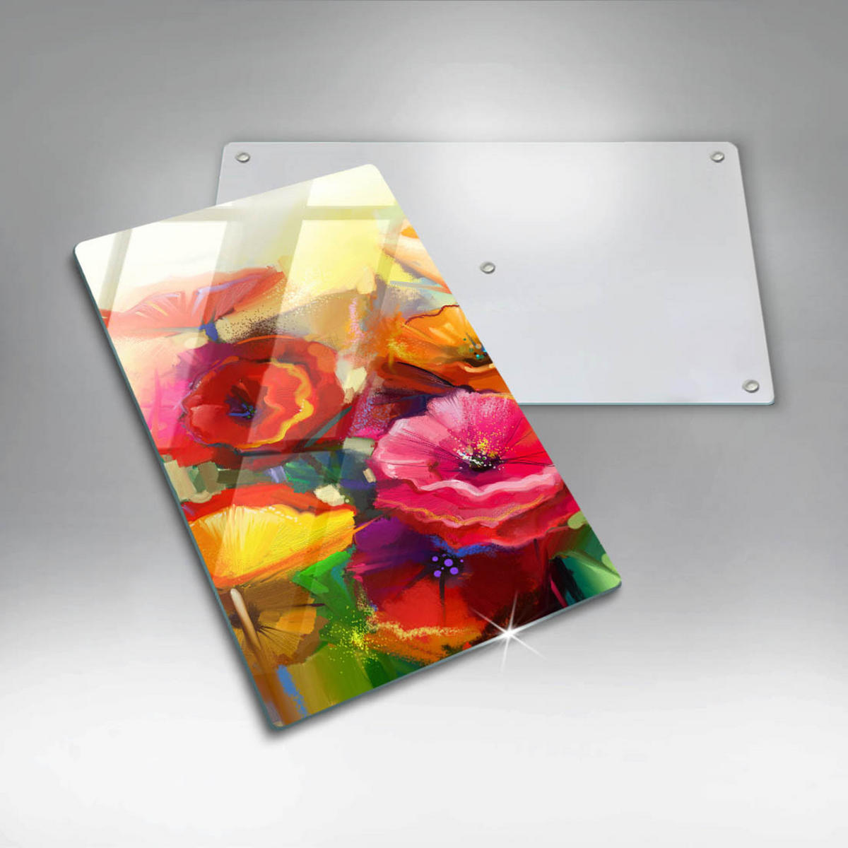 GLASPLATTE 30x52 cm Bunte Gemalte Blumen - Braun, Glas (30/52cm) - Wallfluent