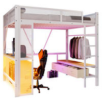 HOCHBETT 140/200 cm mit LED, Schreibtisch und 3 Schubladen, platzsparendes Design, Weiß - Weiß, Holzwerkstoff (140/200cm) - Redom