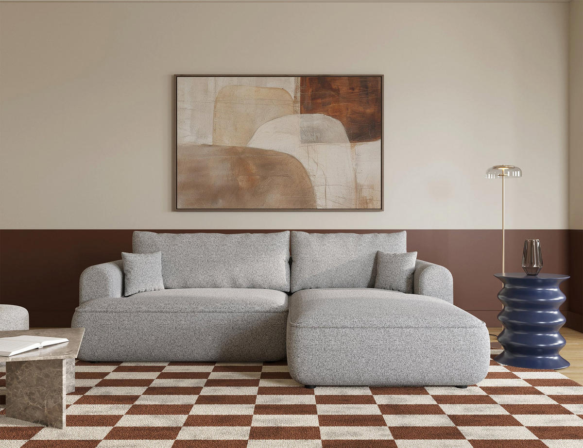 ECKSOFA Ovo Hellgrau Webstoff-Bezug - Hellgrau/Schwarz, Kunststoff/Textil (165/260cm) - Selsey