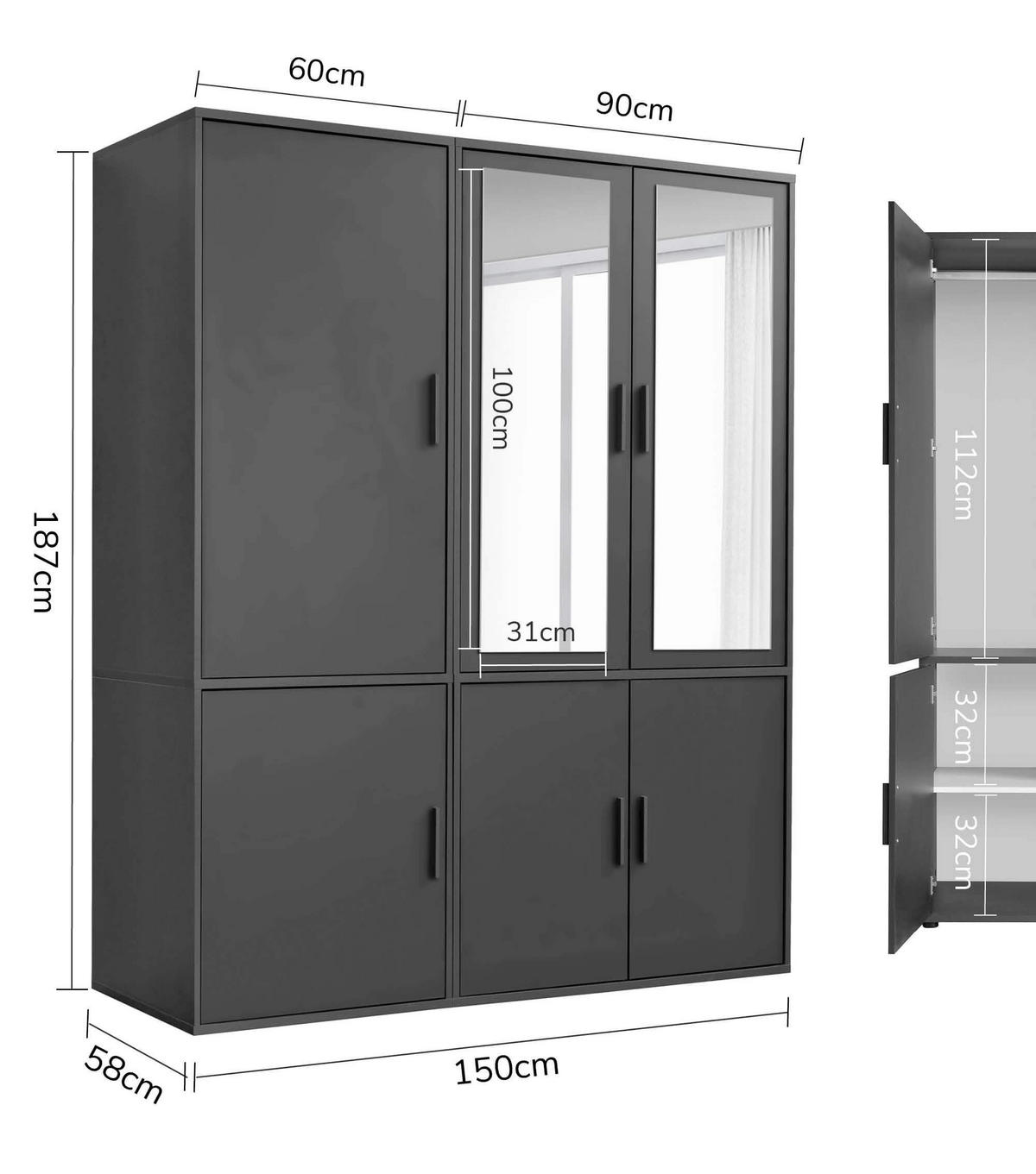 KLEIDERSCHRANK mit Spiegel Der Grenzenlose - Anthrazit, Holzwerkstoff (150/187/58cm) - Mokebo