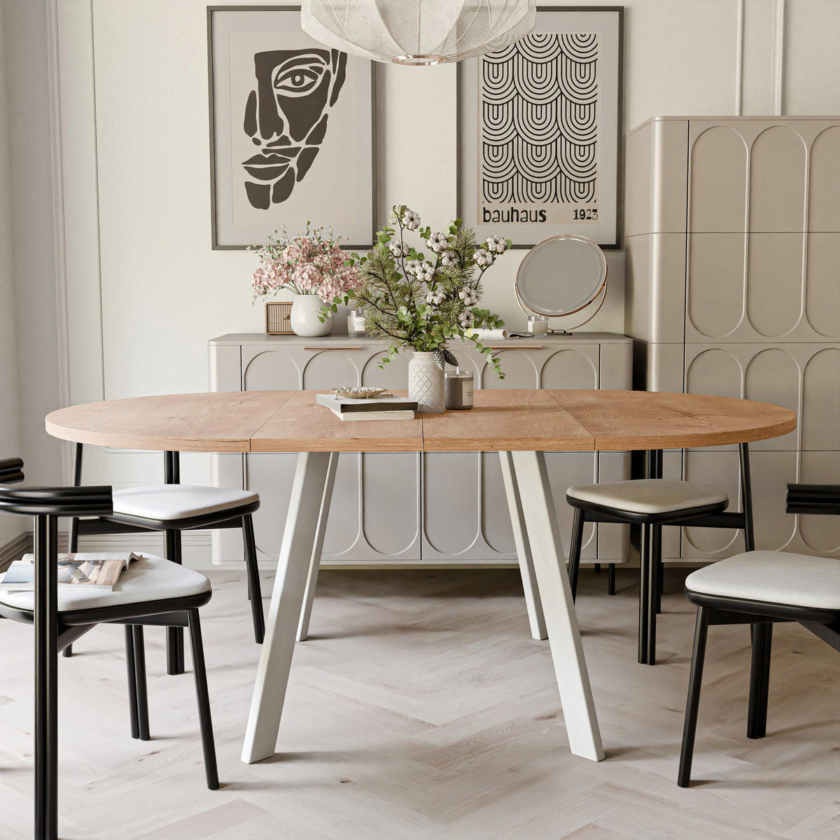 TISCH Weiße Beine, MDF Tischplatte, Lefkas Eiche - Braun/Weiß, Holzwerkstoff (100/100/76cm) - Idohome