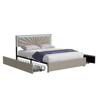 POLSTERBETT 140x200 cm 4 Schubladen LED Lattenrost Leinen beige - Beige, Holz (140/200cm) - LEBENLANG