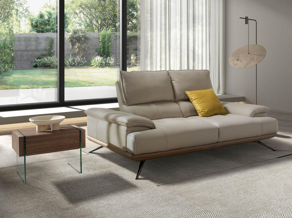 SOFA 2-Sitzer-Sofa aus taupegrauem Leder 200/117/104 cm - Taupe/Chromfarben, Leder/Metall (200/100/117cm) - ANGEL CERDA