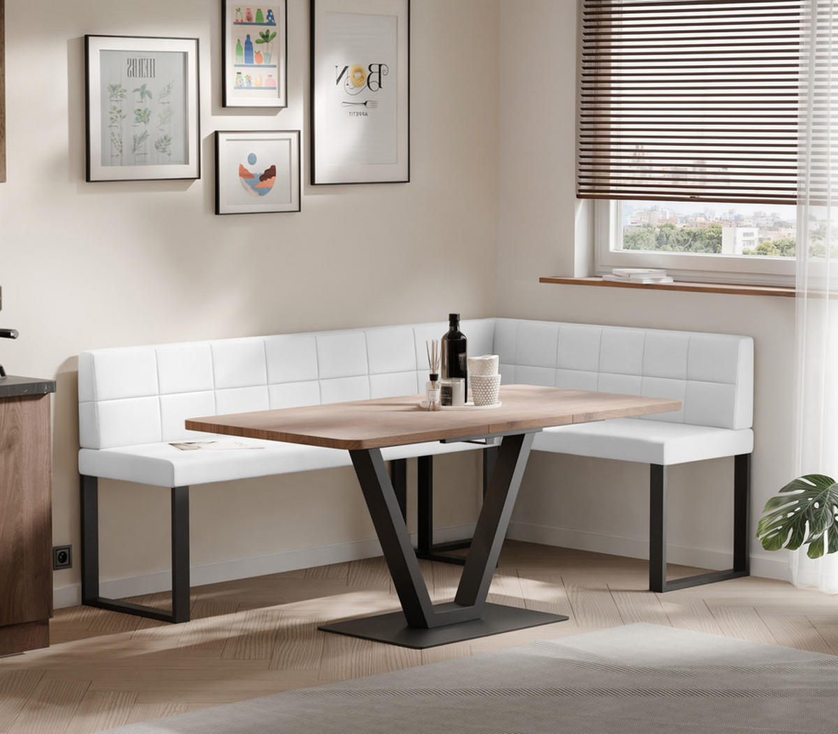 ECKBANK rechts SANA U Kunstleder gesteppt, 142/196 cm Weiß - Weiß, Kunststoff/Textil (142/196cm) - Idohome
