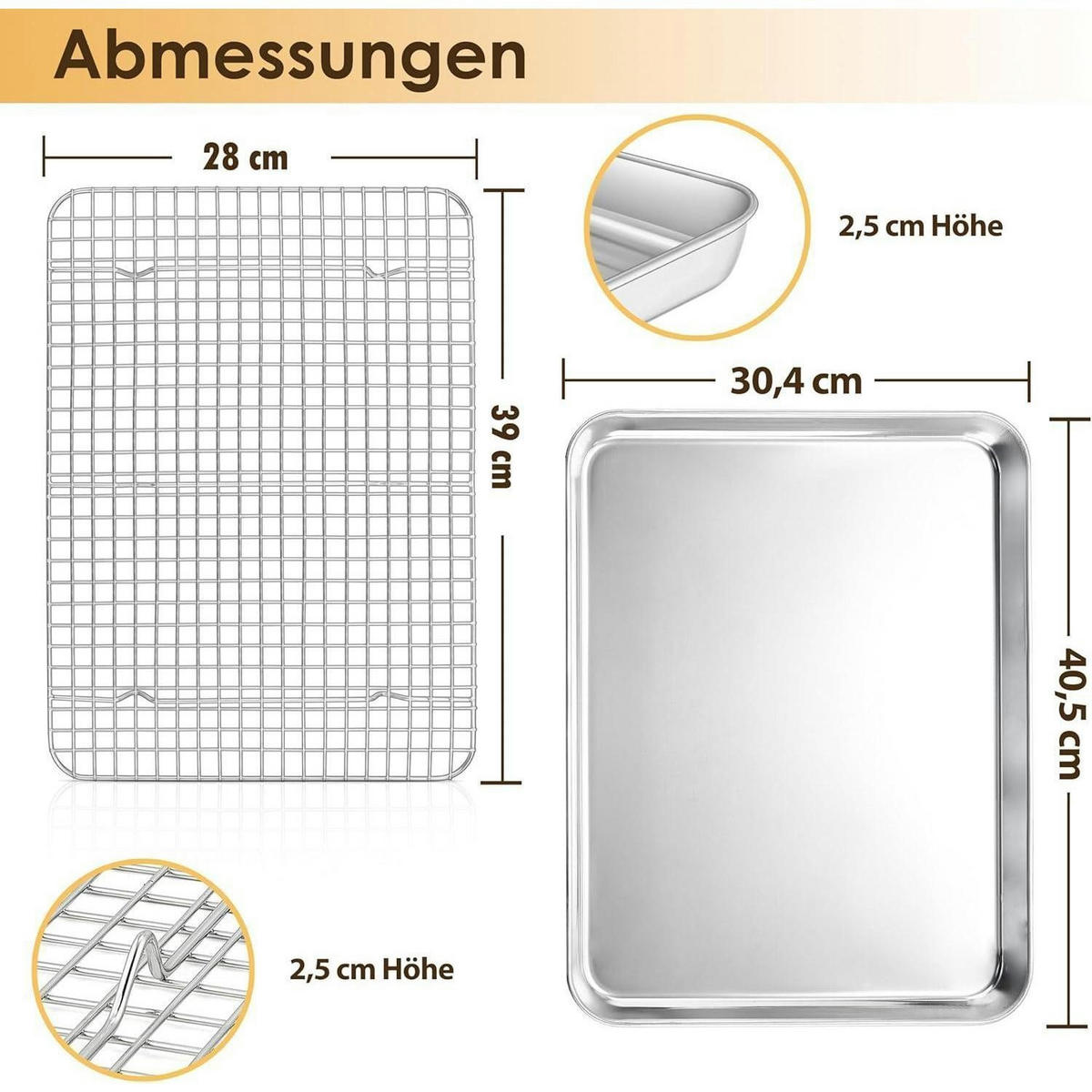 BACKBLECH mit Abkühlgitter aus Edelstahl, silber - Silberfarben, Metall (30.4/2.5/40.5cm)