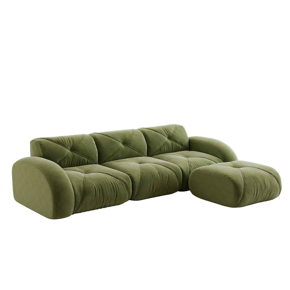 ECKSOFA 281/171/76 cm Grün Chenille mit 1 Fußhocker, rutschfeste Unterseite - Grün, Textil (281/171cm) - Oxeza