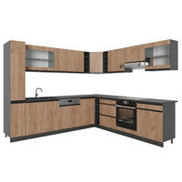 HÖRNKÖK R-Line, Goldkraft ek/antracit, 277 x 257 cm J-Shape, AP Antracit - Honungsek/Antracit, Träbaserade material (277/81.6/60cm) - Vicco