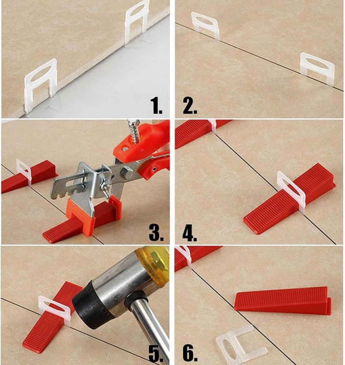 NIVELLIERSYSTEM – 400 Clips, 100 Keile (3–12 mm) - Rot, Kunststoff (8.5/2/1.5cm) - DCA