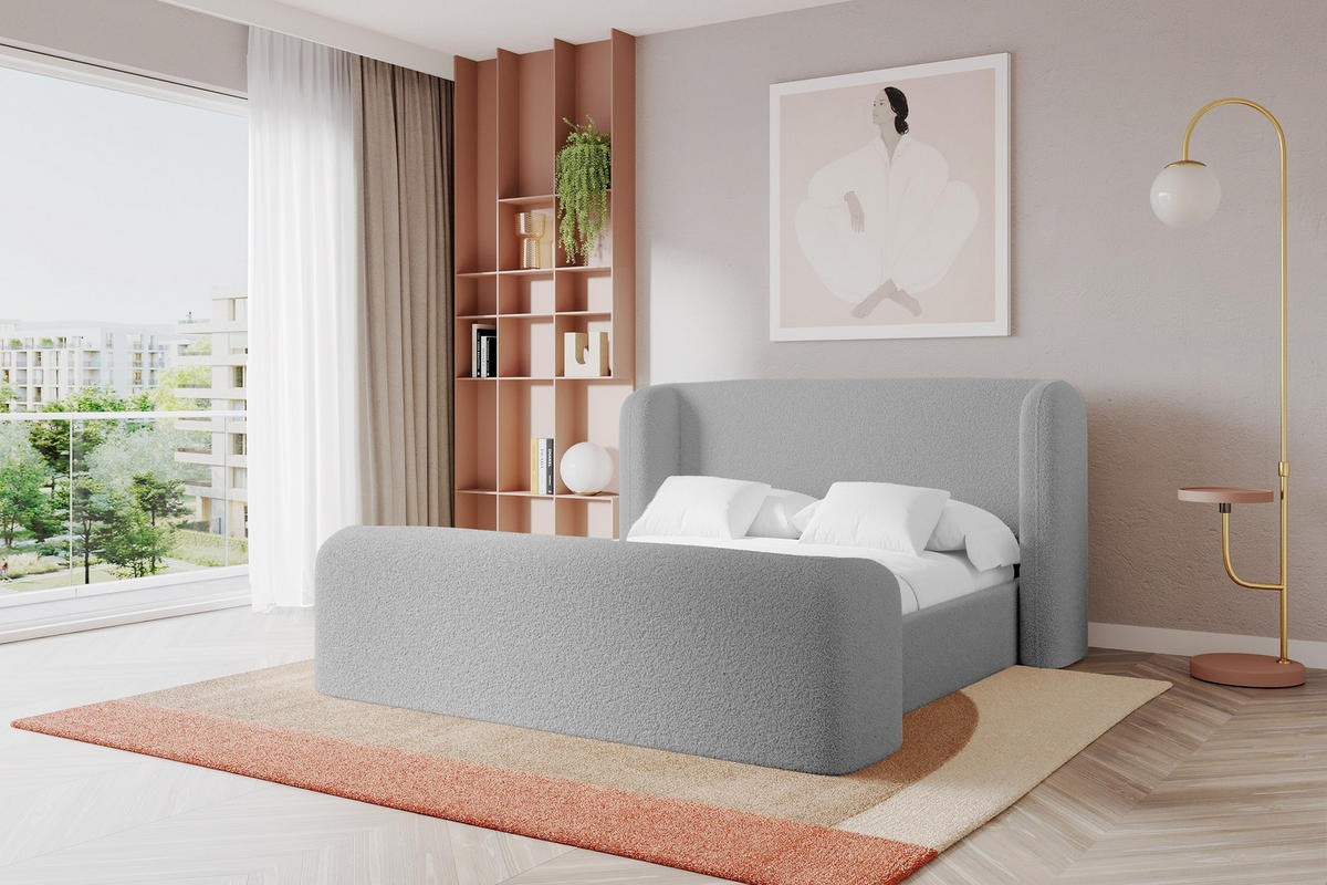 POLSTERBETT mit Bettkasten, Fußteil und Lattenrost, Boxbett ohne Matratze - ESTI-Z 160x200 Hellgrau - Silberfarben, Holzwerkstoff/Textil (160/200cm) - ALTDECOR