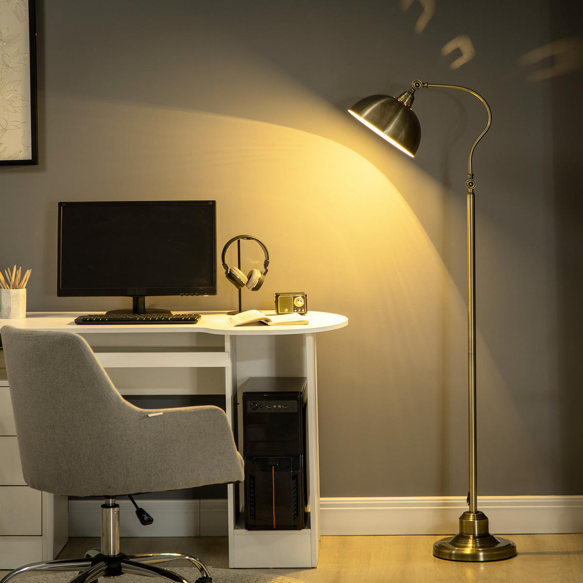 STEHLAMPE mit E27 Fassung, Schlafzimmer - Bronzefarben, Metall (42/25.5/152cm) - HOMCOM