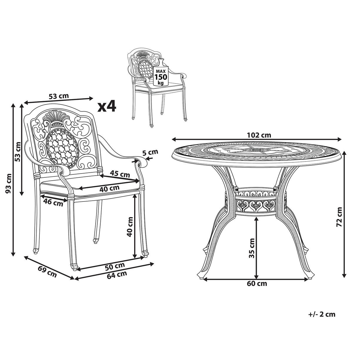 GARTENMÖBEL SET 4-Sitzer Aluminium dunkelbraun Salento - Beige/Braun, Metall - Beliani