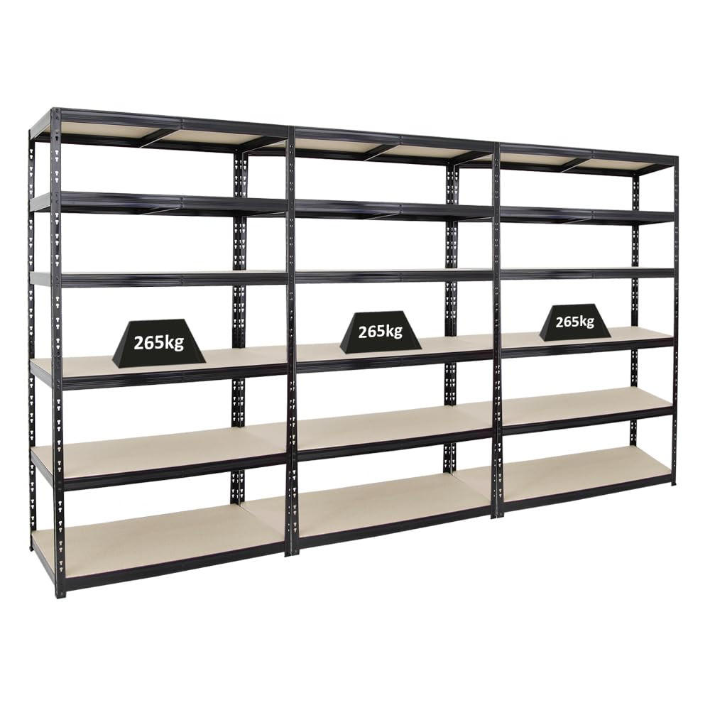 SCHWERLASTREGAL Giant Tiger XL 3er-Set mit 3x 220x120x60 cm Fachlast 265 kg 6-Ebenen Schwarz - Schwarz, Metall (360/220/60cm) - PROREGAL