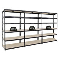 SCHWERLASTREGAL Giant Tiger XL 3er-Set mit 3x 220x120x60 cm Fachlast 265 kg 6-Ebenen Schwarz - Schwarz, Metall (360/220/60cm) - PROREGAL