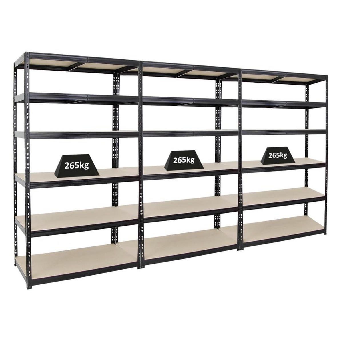 SCHWERLASTREGAL Giant Tiger XL 3er-Set mit 3x 220x120x60 cm Fachlast 265 kg 6-Ebenen Schwarz - Schwarz, Metall (360/220/60cm) - PROREGAL