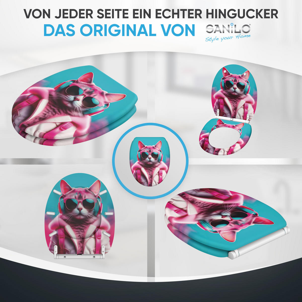 WC-SITZ mit Absenkautomatik & Top Fix Neon Cat - Pink, Holzwerkstoff (37.7/5/48cm) - Sanilo