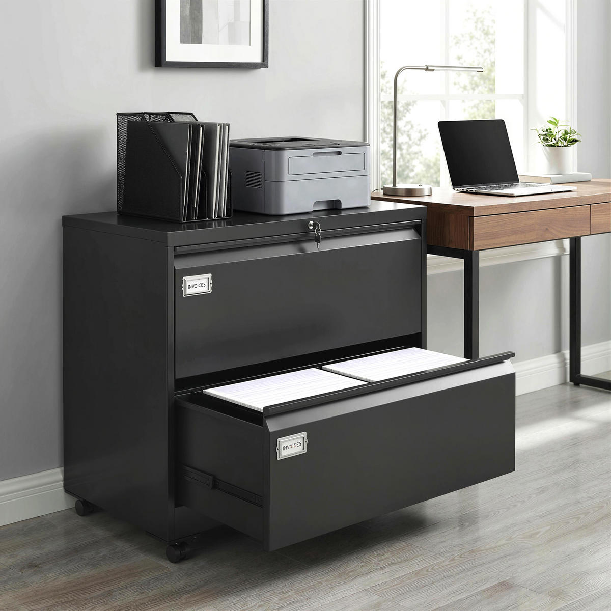 AKTENSCHRANK aus Stahl 90/40/78 cm Schwarz - Schwarz, Metall (40/77.4/90cm) - HOMCOM